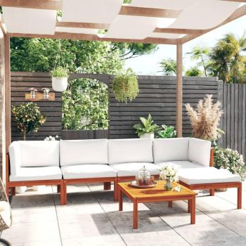 6-Piece Cream Cushioned Garden Lounge Set in Solid Acacia Wood