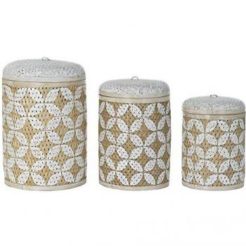 Juego de Cestas Boho Beige Multicolor de Bambú Natural DKD Home Decor (3 Piezas) 40 x 40 x 59 cm