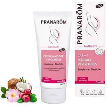 Crema de Masaje Antiestrías BIO PranaBB 100ml - Vegana, con Aceites Esenciales y Vegetales, Penegración Rápida, Uso desde el Primer Mes de Embarazo