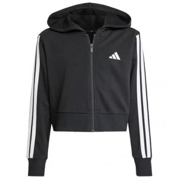 Sudadera con Capucha Essentials Adidas Full Zip Negra y Blanca para Niñas de 13-14 Años