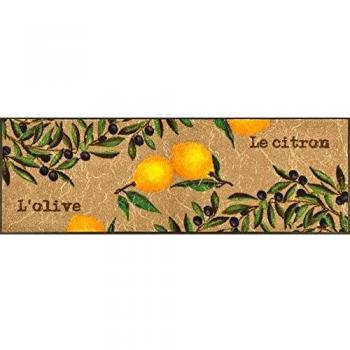 Alfombra Antideslizante Lavable Le Citron 60x180 cm - Motivo Limones y Olivas