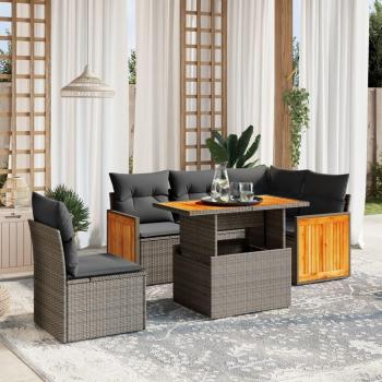 6-Piece Beige Poly Rattan Garden Sofa Set with Cushions