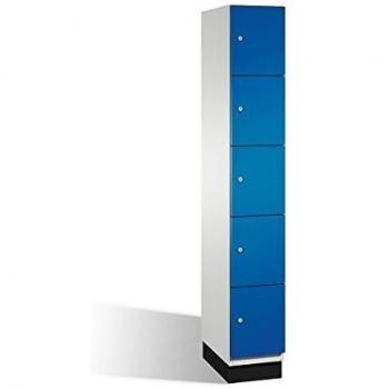 Armario de Compartimentos Bajo Llave Cambio C+P, 5 Compartimentos, Acero, Color Gris Claro y Azul Encián