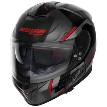 Nolan N80-8 Wanted N-Com Casco Integral - Negro-Rojo, Gris (S)