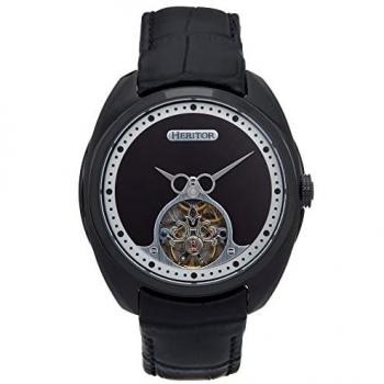 Heritor Automatic Roman Semi-Skeleton Leather Watch - Black, One Size