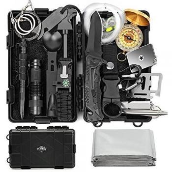 Kit Supervivencia Profesional 16 en 1, Kit de Supervivencia Multifuncional Adecuado para Caza, Acampar, Montañismo, Senderismo, Pesca y Camino de Santiago, Apagón, etc.