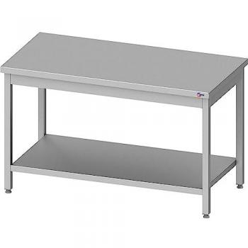 Mesa Central Cleiton® de Acero Inoxidable con Estante 1400x700x850 mm - Mesa de Trabajo Profesional de Gran Robustez y Resistencia