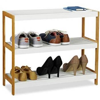 Zapatero Relaxdays de 3 Estantes, Resistente, Bambú y MDF, Blanco y Marrón, 58.5 x 70 x 26 cm