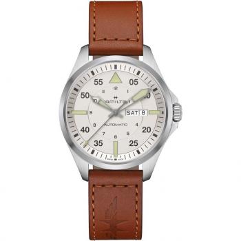 Reloj de hombre automático Hamilton Khaki Aviation Pilot Day Date 42 mm con correa de piel y calendario, H64635550