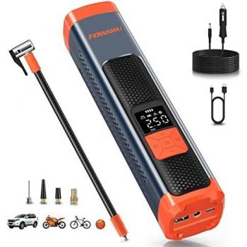 FOWAWU 6000mAh 150PSI Inflador Ruedas Coche, Compresor Aire Coche Bomba de Aire Electrica,Compresor Aire Portátil con Cable DC 12V Pantalla LCD Linterna LED para Automóviles Moto Bicicleta Pelotas