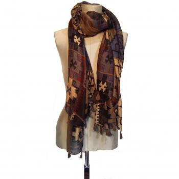 Hope1967 - Foulard de Mujer estampado batik color marrón