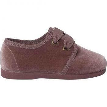 Zapato inglés de bebés en terciopelo con cordón de cinta de faya