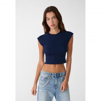 Stradivarius Cap Sleeve T-Shirt Navy Blue XS