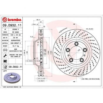 Disco de freno BREMBO 09.D932.11, ventilado, altamente carbonizado, 1 pieza