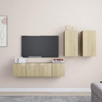 Juego de muebles para sala de TV 4 piezas en madera multilaminada color roble Sonoma
