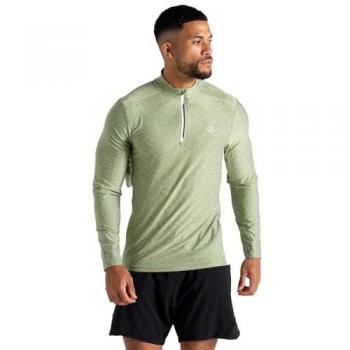 Dare2b Men's Lightweight Power Up III Half Zip Long Sleeve T-shirt in Hedge Green Marl, Size XS