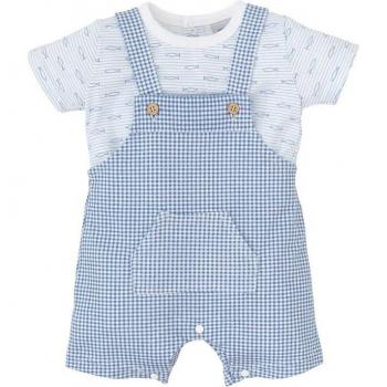 Conjunto de bebé niño de camiseta estampada y peto de cuadros vichy