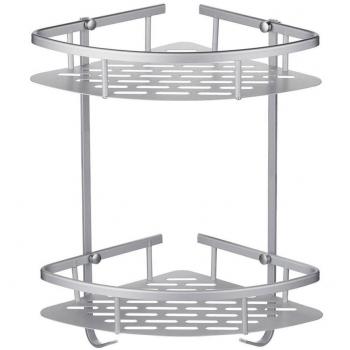 Estantería esquinera de 2 niveles de aleación de aluminio inoxidable para ducha de baño, con 2 ganchos, 36 cm x 22 cm x 29 cm