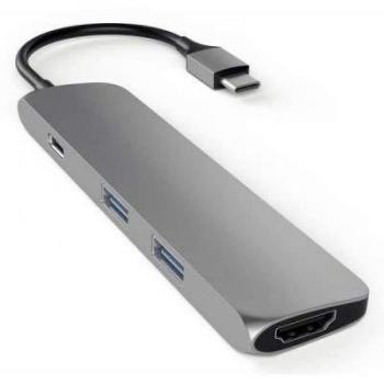 Satechi Slim Type-C Multi-Port Adapter with USB-C Pass-Through, 4K HDMI, USB 3.0 - Compatible with 2022 MacBook Pro/ Air M2, 2020 MacBook Pro/ Air M1, 2022 iPad Air M1, 2021 iPad Pro M1