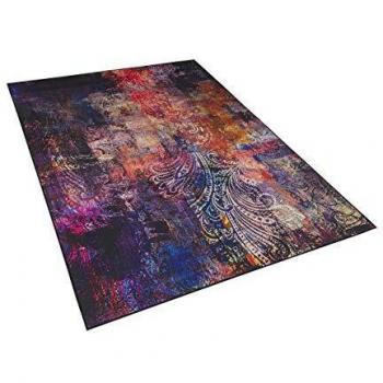 Alfombra Moderna Multicolor de Poliéster con Patrón Floral Paisley y Fondo Revestido de Goma 140 x 200 cm Mardin