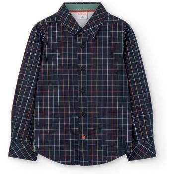 Camisa de niño de popelín con estampado de cuadros Boboli