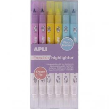 Apli Erasable Highlighter Expositor de 5 Packs de 6 Subrayadores Borrables - Punta Biselada 4mm - Colores Surtidos
