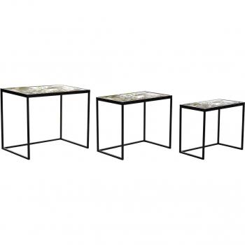Juego de 3 mesas DKD Home Decor Negro Verde Dorado 60 x 40 x 50 cm