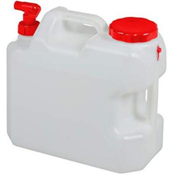 Bidón de Agua Camping 18L con Grifo, Tapa de Rosca Ancha, Sin BPA, Blanco y Rojo