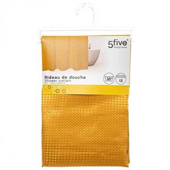 Cortina de Ducha Nido de Abeja Amarilla Resistente al Agua 180 x 200 cm con Anillos Incluidos
