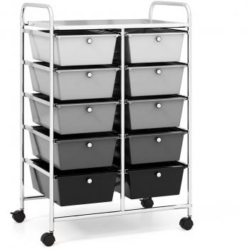 10-Drawer Rolling Storage Cart - Utility Trolley with Black Drawers and Wheels