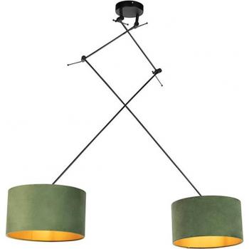 Lámpara colgante terciopelo verde y oro 35cm - BLITZ II Zwart