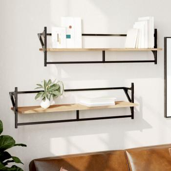 Estantes de pared con barras 2 uds 100x25x30 cm Negro, Roble Sonoma, Roble ahumado Mueble Almacenaje Estantería para Oficina, Estudio, Dormitorio Estantería/Librería/
