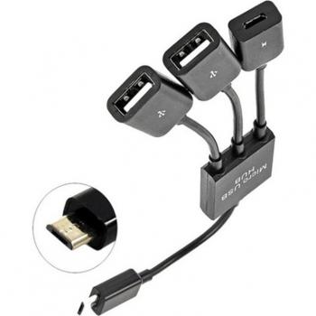 Cable Micro USB OTG 3 en 1, adaptador divisor y concentrador para smartphones y tabletas Android, negro de 20 cm