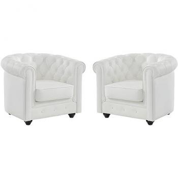 Juego de 2 sillones Chesterfield de piel de búfalo - Blanco