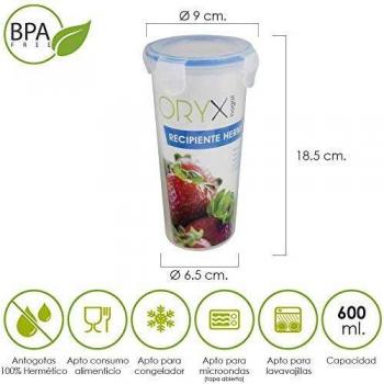 Oryx 5025030 Vaso Recipiente Hermetico Medidor Plastico Redondo 600 ml. Ø 9x18.5