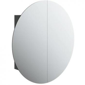 Armario de baño con espejo redondo y LED negro 54x54x17,5 cm