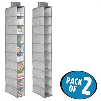 mDesign organizador de armarios con 10 compartimentos - Organizador de tela para colgar - Colgador de armario para ropa y otros accesorios - Color gris - Juego de 2 unidades