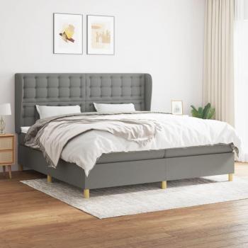Cama box spring con colchón de muelles gris oscuro 200x200 cm tela