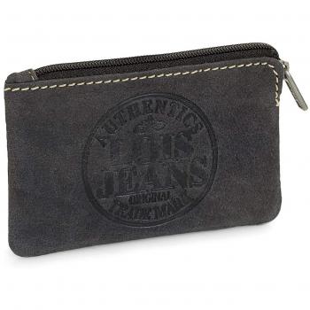 Lois - 12302 Cartera Monedero Billetero Tarjetero Unisex de Piel Genuina con Cremallera y Llavero Interior con Anilla. 2 Compartimentos Exteriores, Color Negro