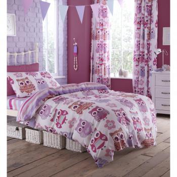 Catherine Lansfield - Ropa de habitación para cuarto infantil, diseño de búhos, color rosa, multicolor, Double Fitted Sheet
