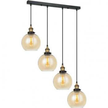 Lámpara colgante industrial y retro Cardena Black, dorado - 4 luces, pantalla ámbar, E27 regulable