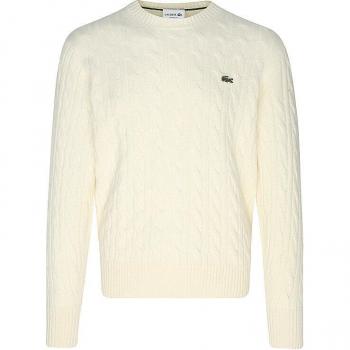 Lacoste Offwhite Cable Knit Wool Sweater for Men - Size XL