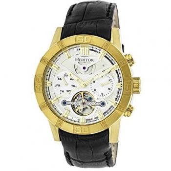 Heritor Automatic Gold and Silver Semi-Skeleton Leather-Band Watch
