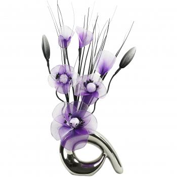 Flourish – 723408- qh1 Jarrón pequeño con Cadbury Morado y Blanco Flores de nailon artificiales en jarrón, diseño Home Accessorie, 32 cm, color morado