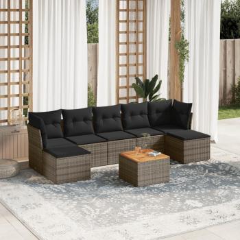 8-Piece Grey Poly Rattan Garden Sofa Set with Cushions
