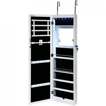 Songmics Espejo joyero Armario colgante con LED cerradura Montado en la pared/puerta Blanco JBC97W