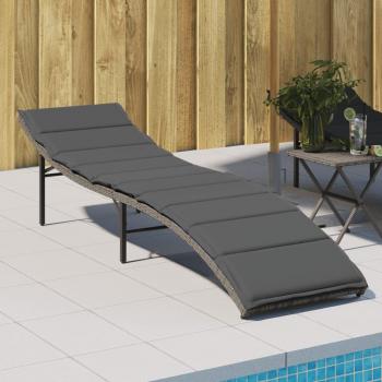 Tumbona de sol con cojín gris 55x199x50 cm en Polyrattan