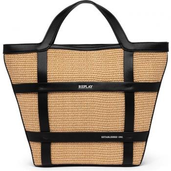 Bolso Replay Tote Rafia y Negro de Mujer