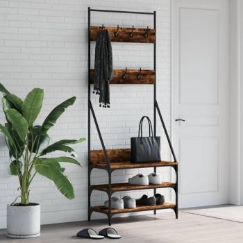 Perchero con Zapatero vidaXL, soporte para ropa y estantes para zapatos, color gris sonoma, negro y roble ahumado, dimensiones 72x34x184 cm