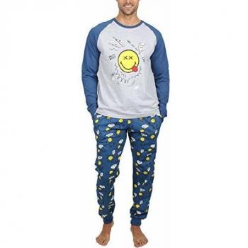 Smiley Pijama Manga Larga Nevermind para Hombre, Color Azul, Talla XL